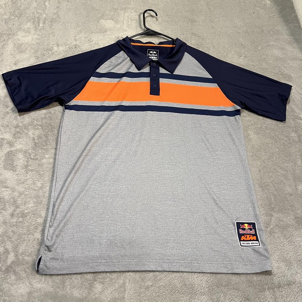 Red Bull KTM Factory Racing Shirt Mens 2XL Gray Navy Orange Polo Performance